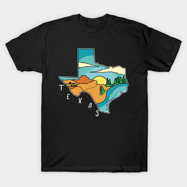 Texas Map Landscape T-Shirt by SunburstGeo